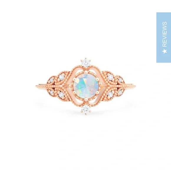 Michellia 14K rose gold + Australian fire opal floral ring set - Picture 3 of 9